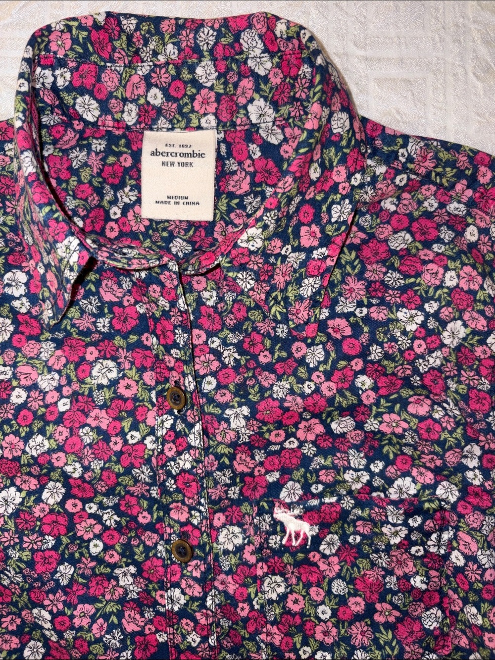 Y2K Abercrombie kids Ditsy Floral Lightweight Cotton Button Down Shirt Blouse